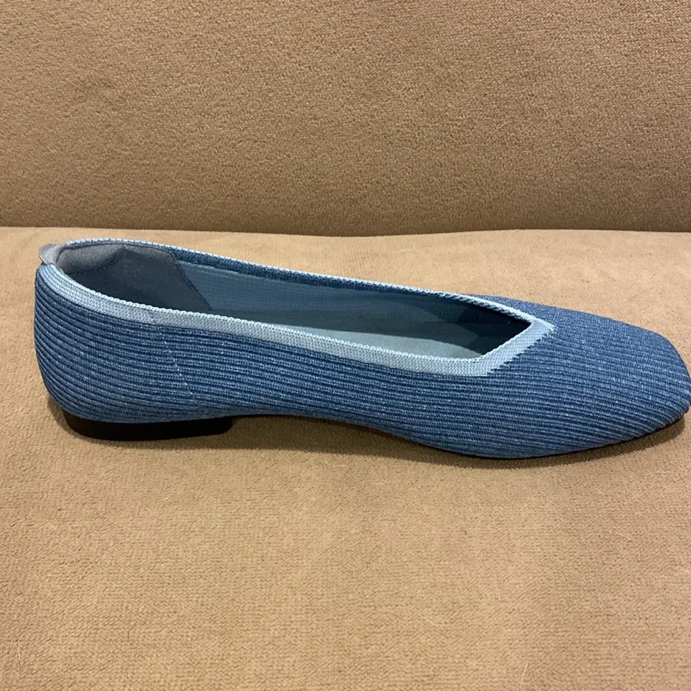 VIVAIA Margot Square-Toe V-Cut Knitted Flats Denim Blue Size 40 great used - Picture 3 of 12